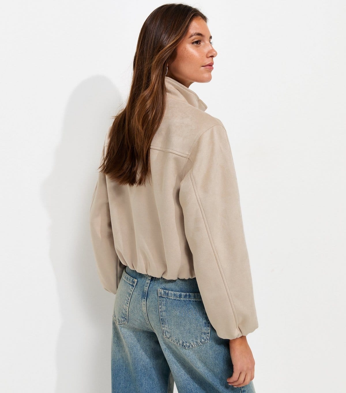 New Look Women's Stone Faux Suede Bubble Hem Jacket New Look - 4