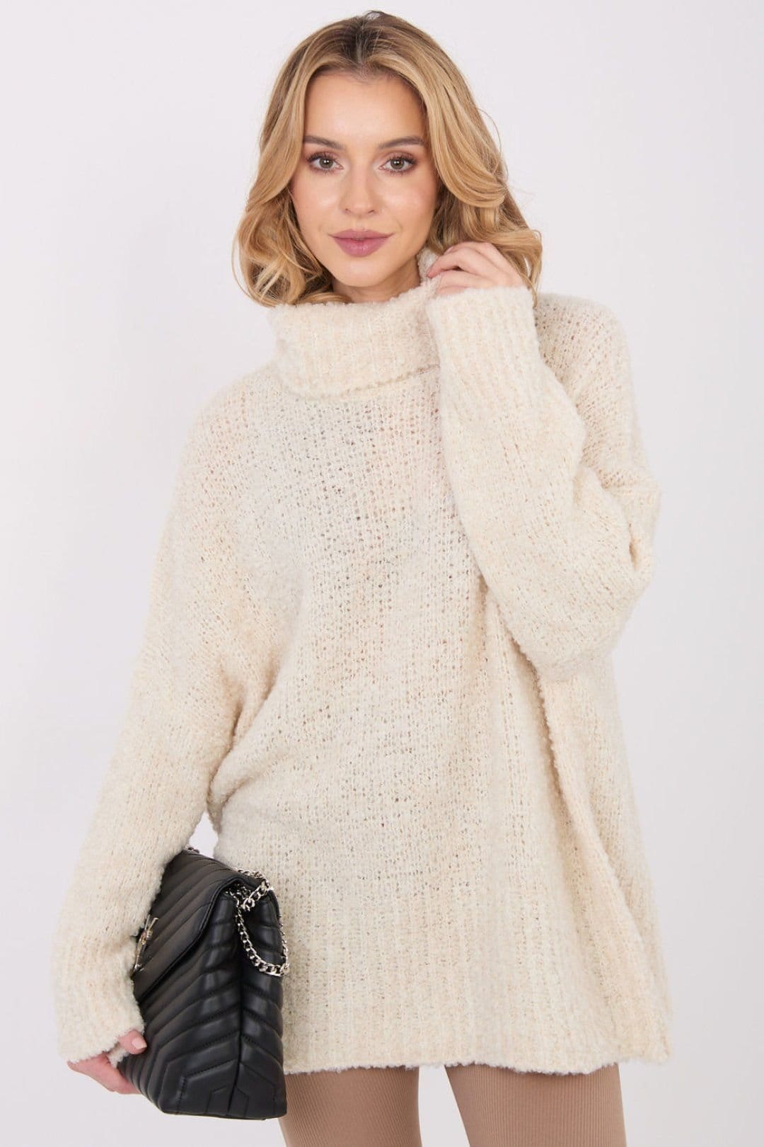 Love Lace Beige Boucle Turtleneck Sweater