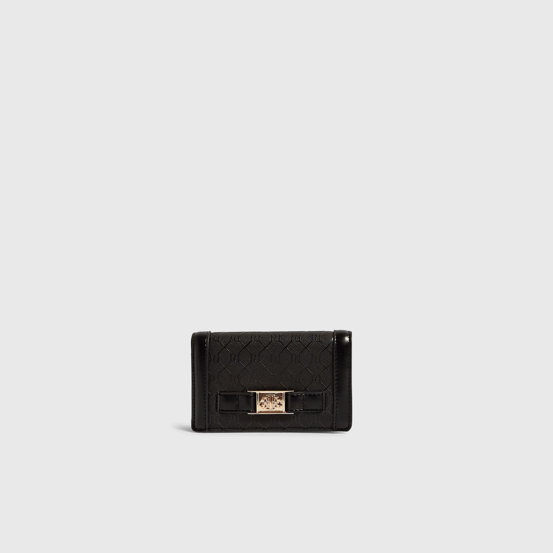 River Island River Island Womens Black Monogram Tab Front Foldout Purse