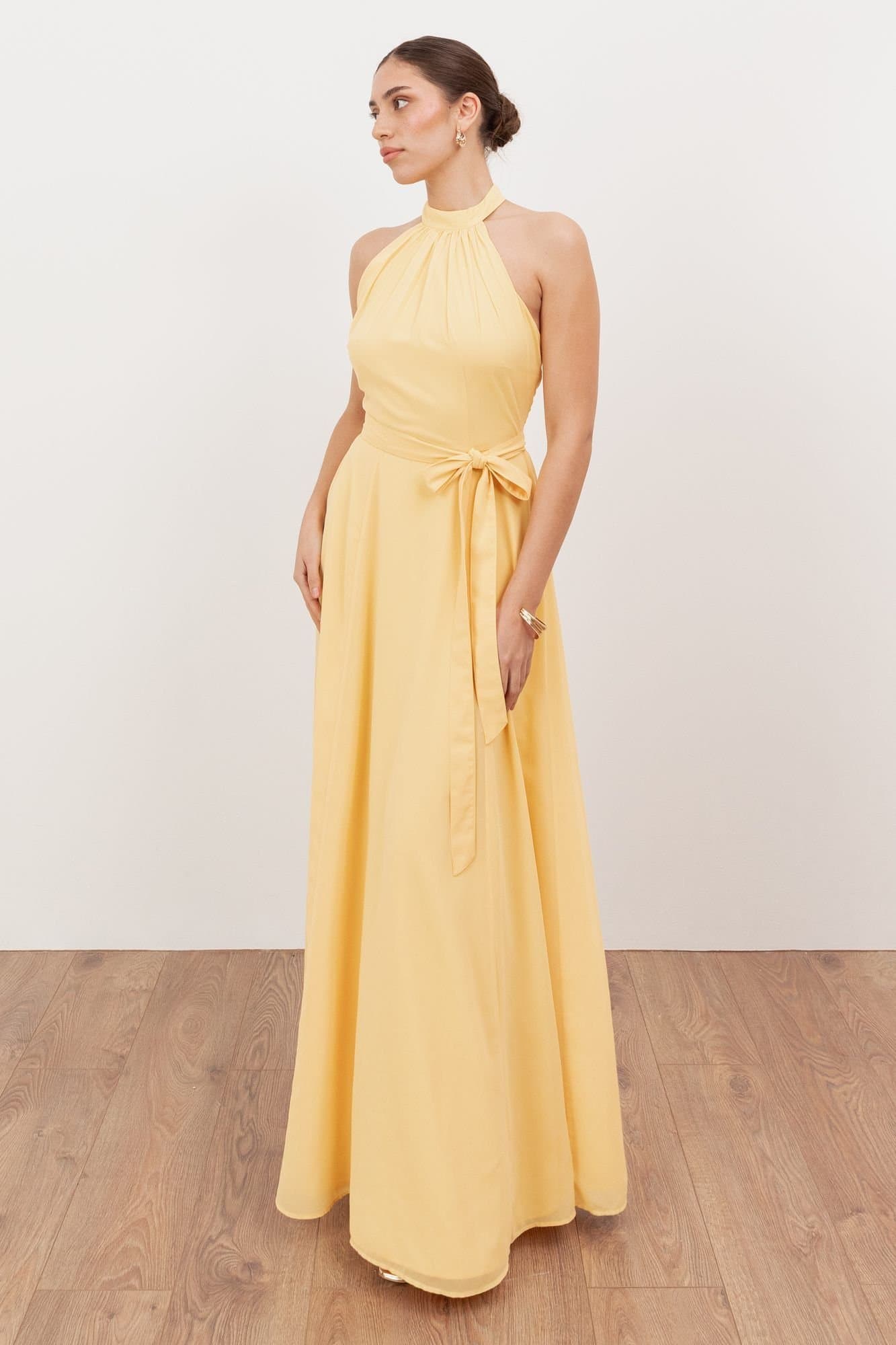 Anaya with Love Anaya with Love Women's Self Tie Halter Neck Maxi Dress in Yellow