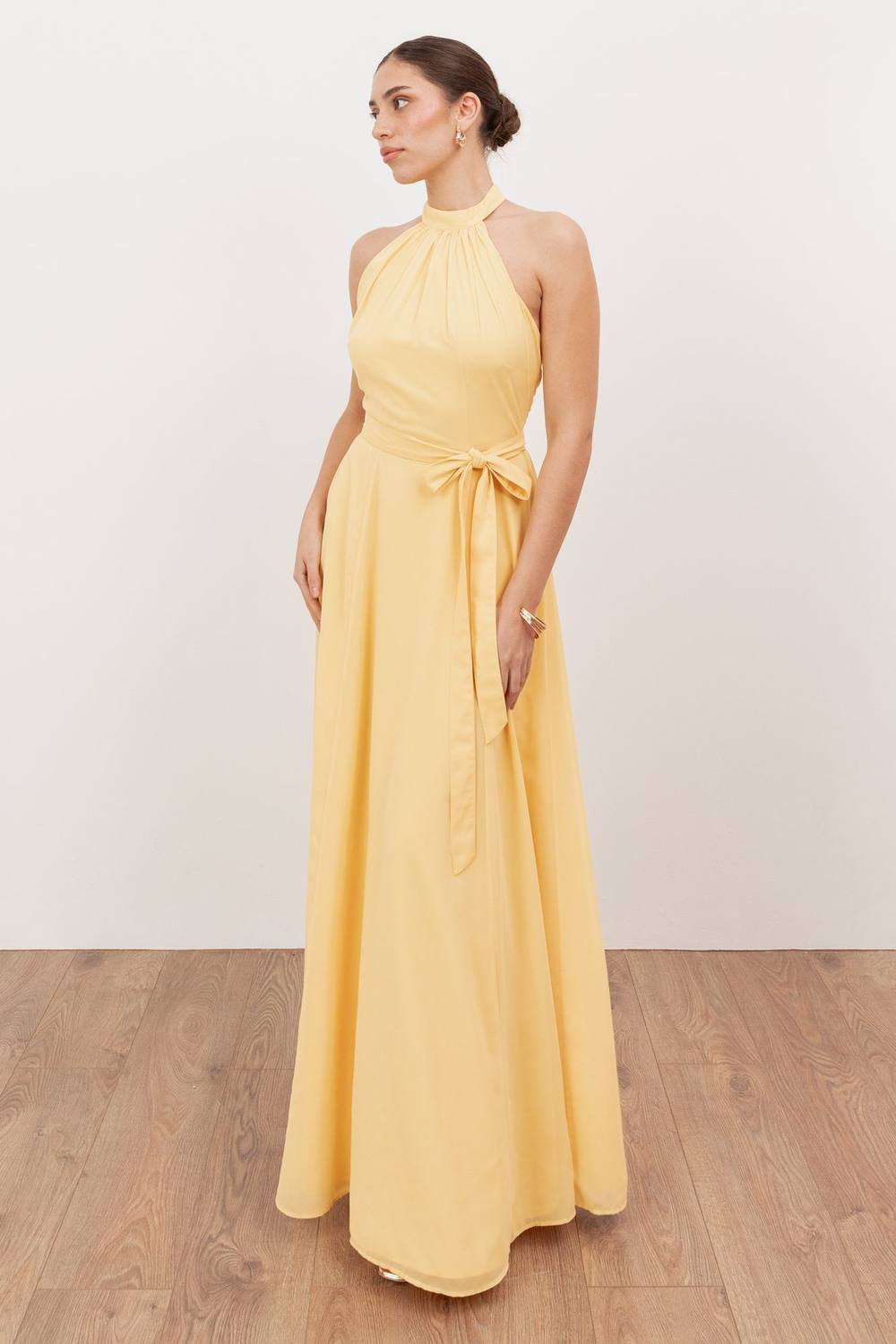 Anaya with Love Anaya with Love Women's Self Tie Halter Neck Maxi Dress in Yellow - 2