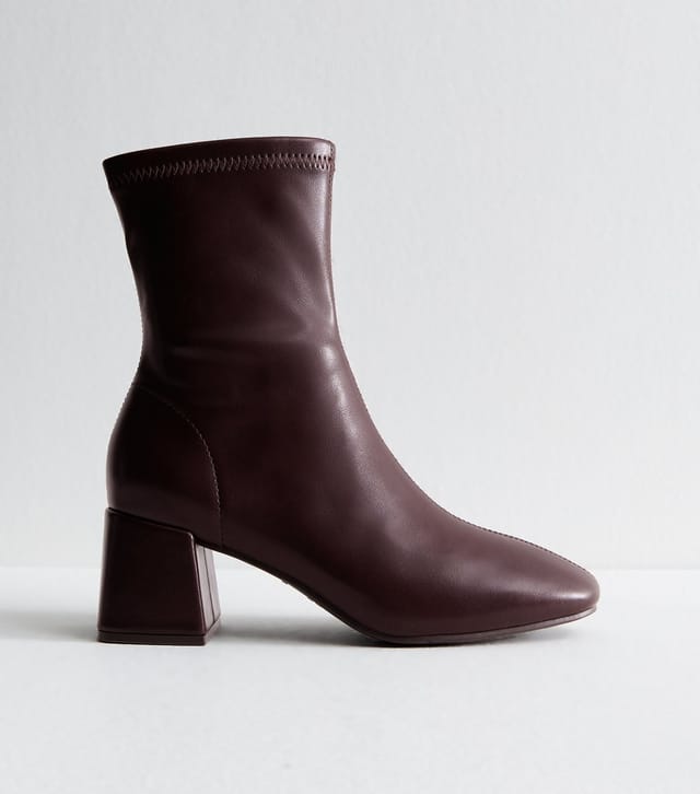 New Look Women's Dark Burgundy Faux Leather Block Heel Ankle Boots New Look - 2