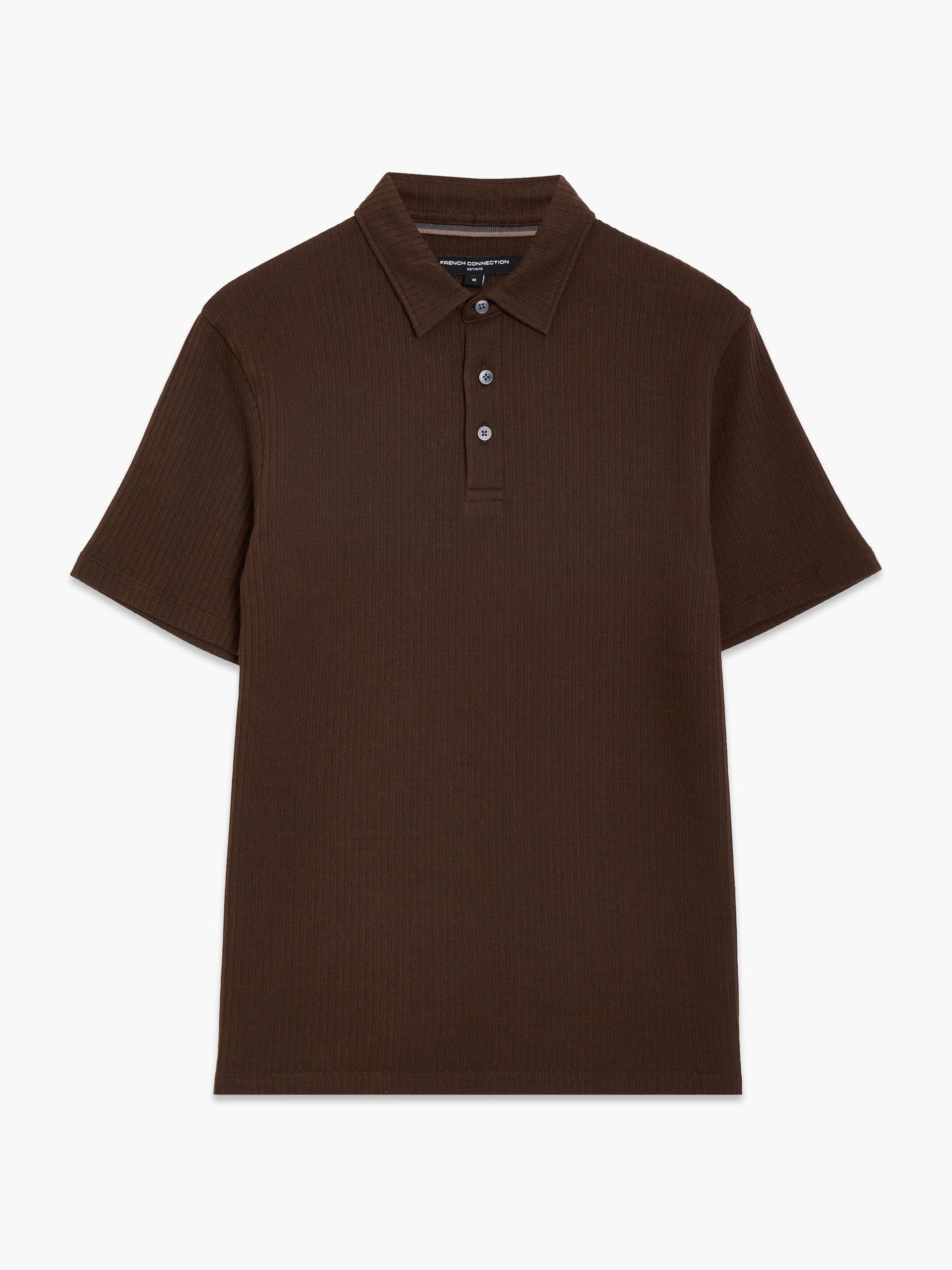 French Connection Short Sleeve Brown Vertical Textured Stripe Polo Shirt Chocolate Brown