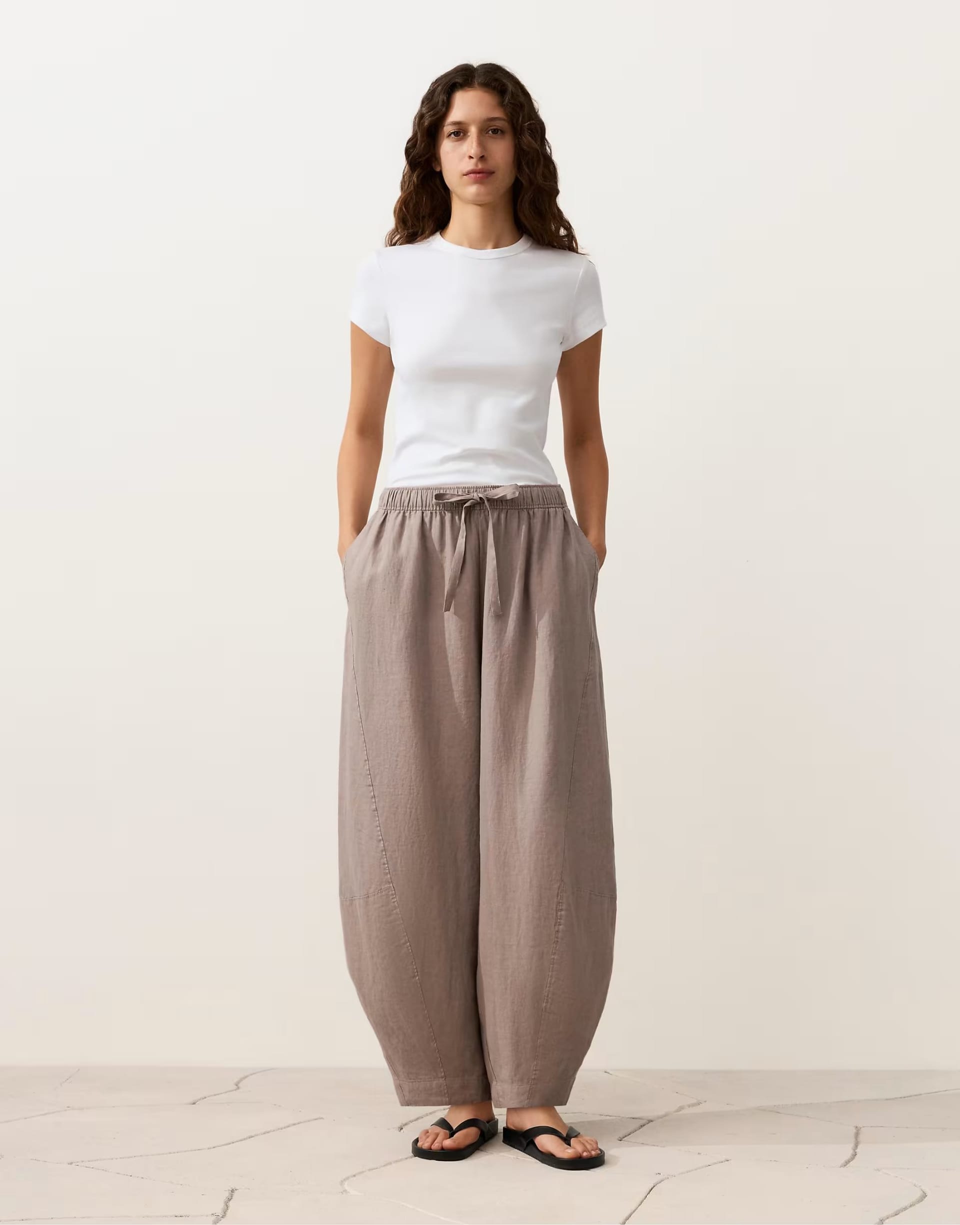 ASOS 100% Linen Balloon Trousers in Taupe-Grey