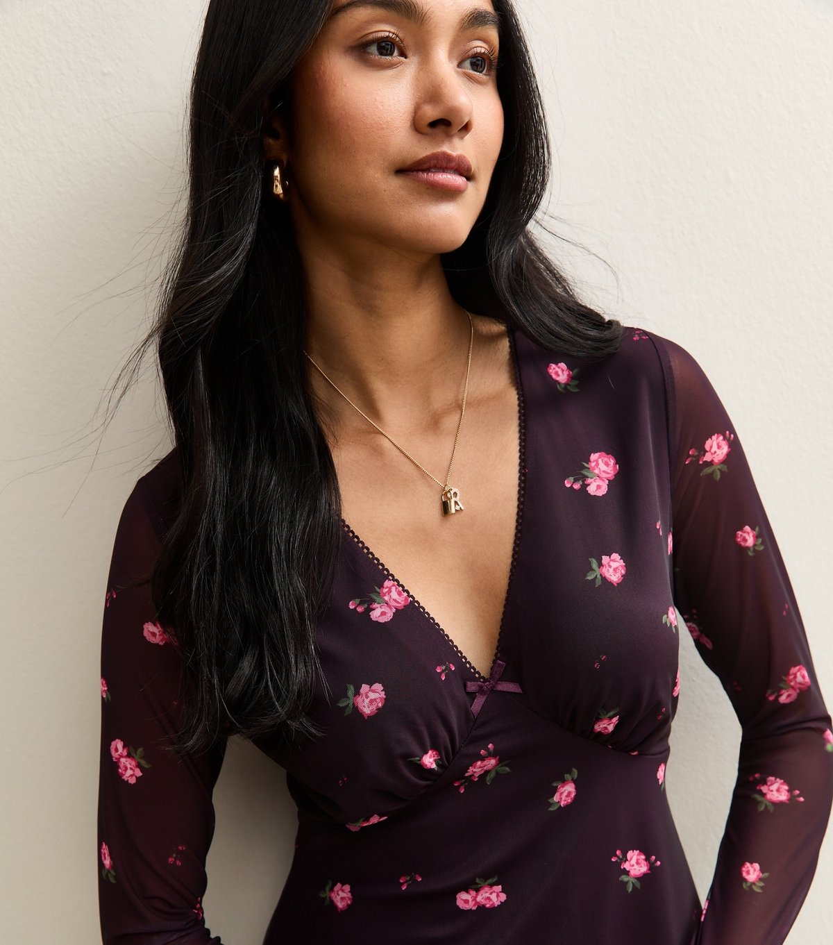 New Look Women's Dark Burgundy Floral Mesh Mini Dress New Look - 2