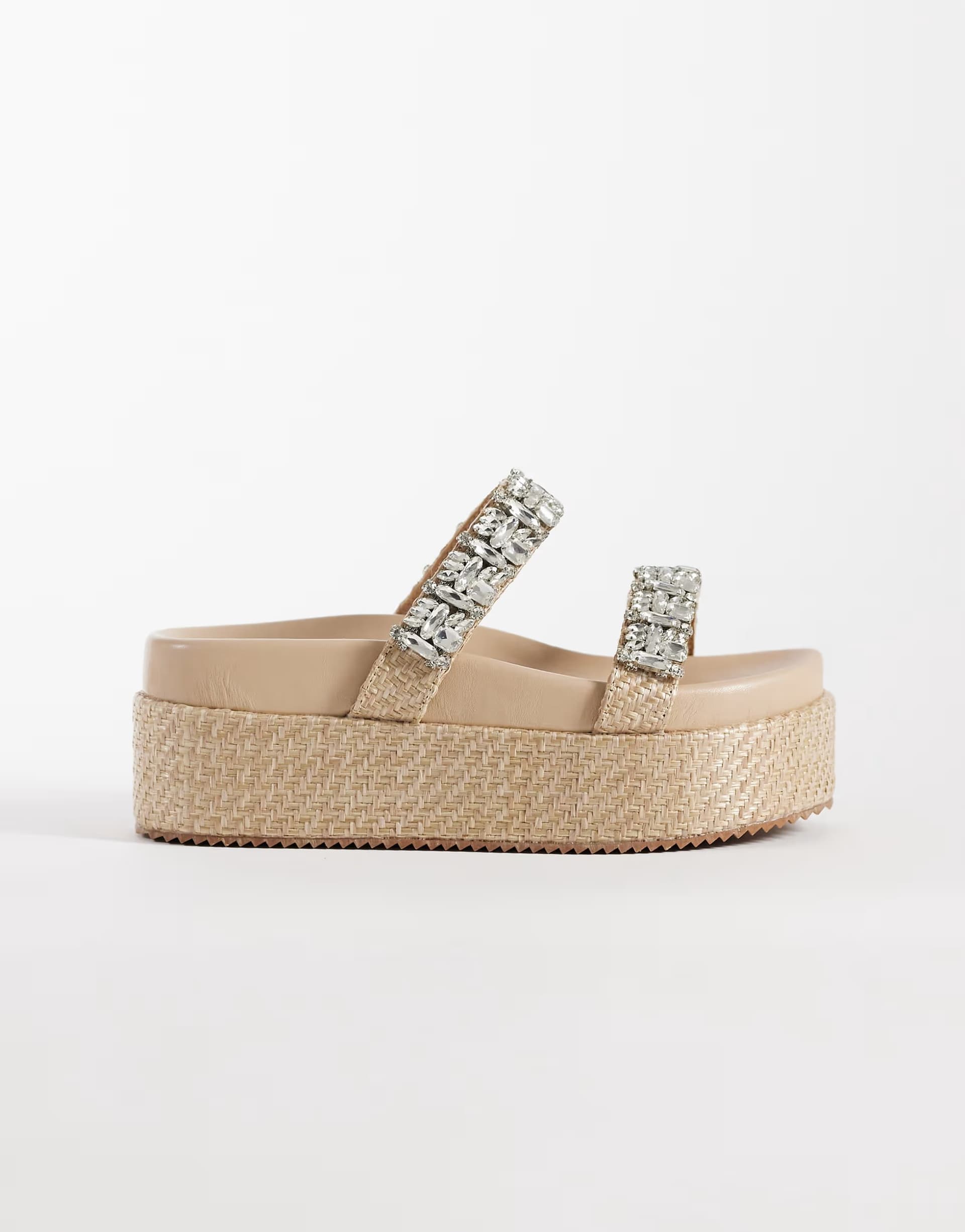 ASOS Public Desire Wide Fit Darcy paltform raffia sandals with embellished straps