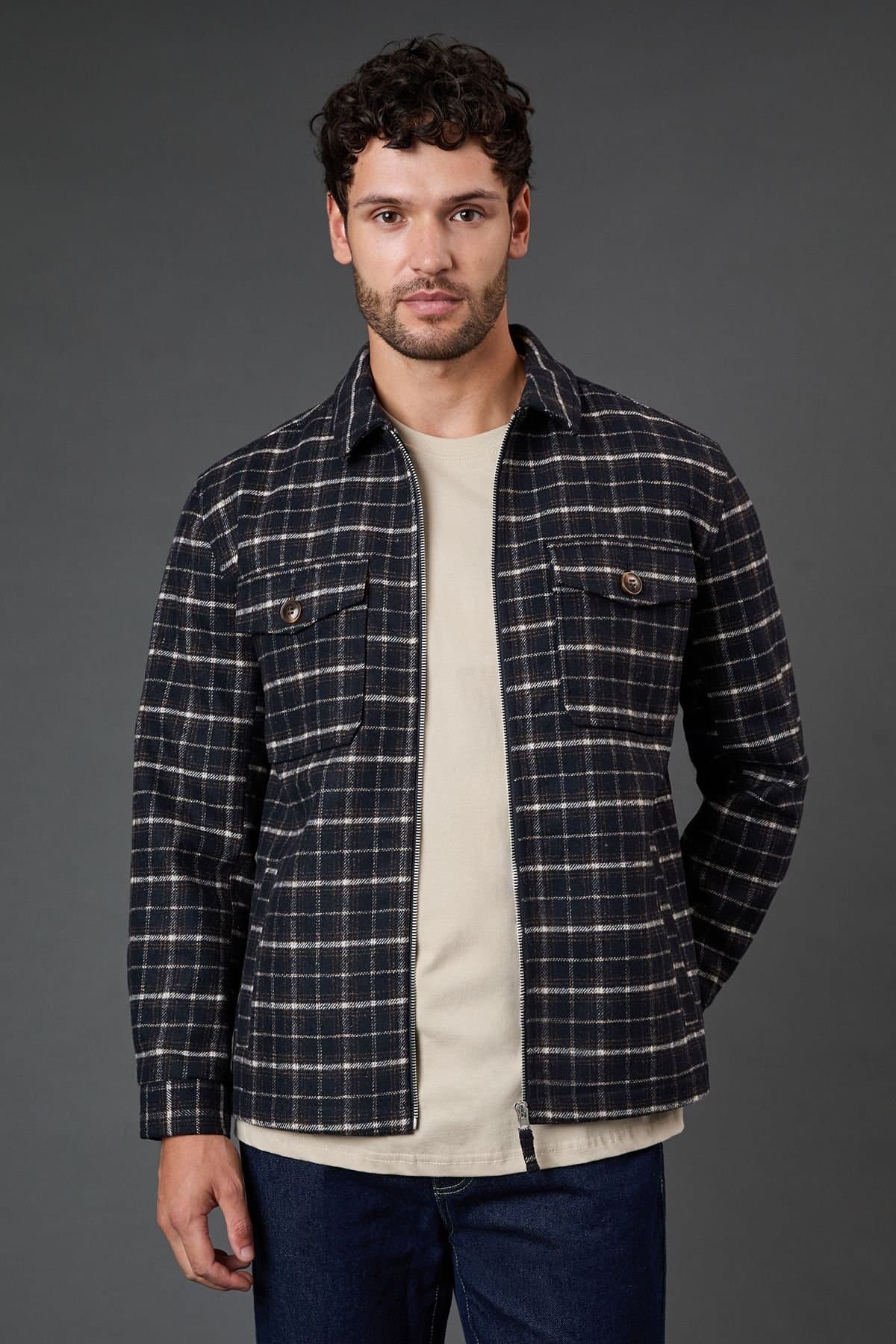 Burton Burton Men's Navy Check Wool Look Jacket