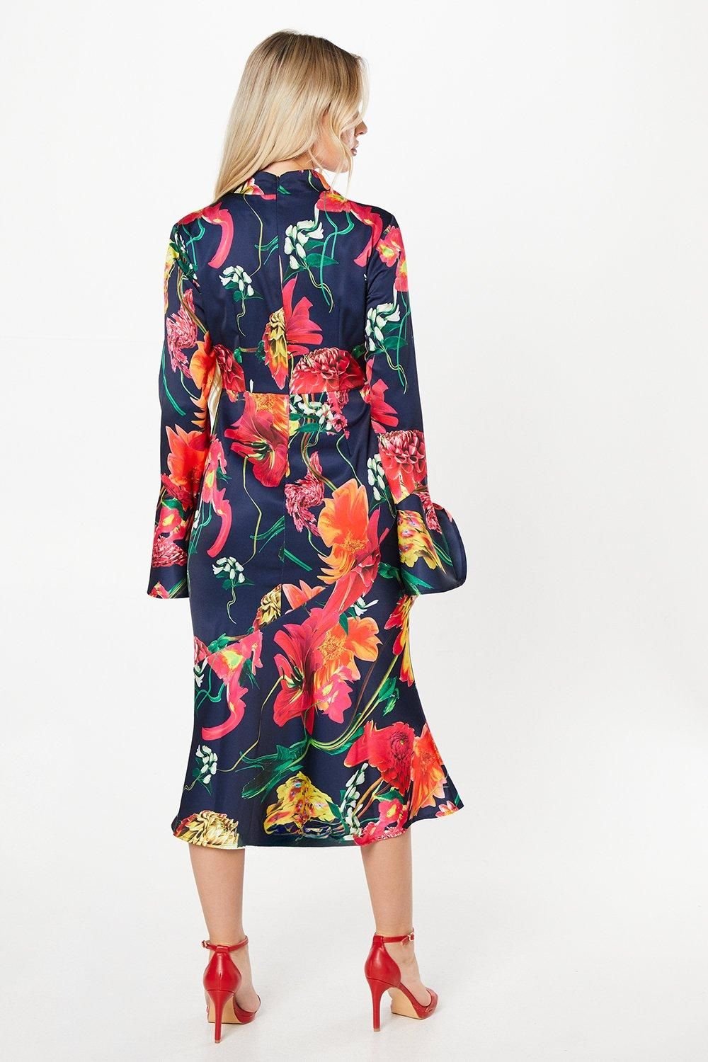 Coast Coast Women's Petite Cross Neck Printed Midi Wedding Guest Dress in Navy - 3