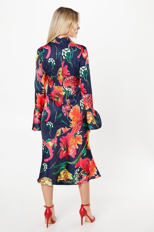 Coast Coast Women's Petite Cross Neck Printed Midi Wedding Guest Dress in Navy - 3
