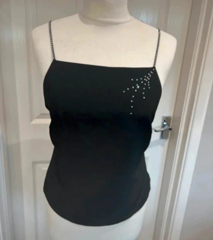 Next Vintage 90s NEXT Diamanté Camisole Black Party Top Size 10/12