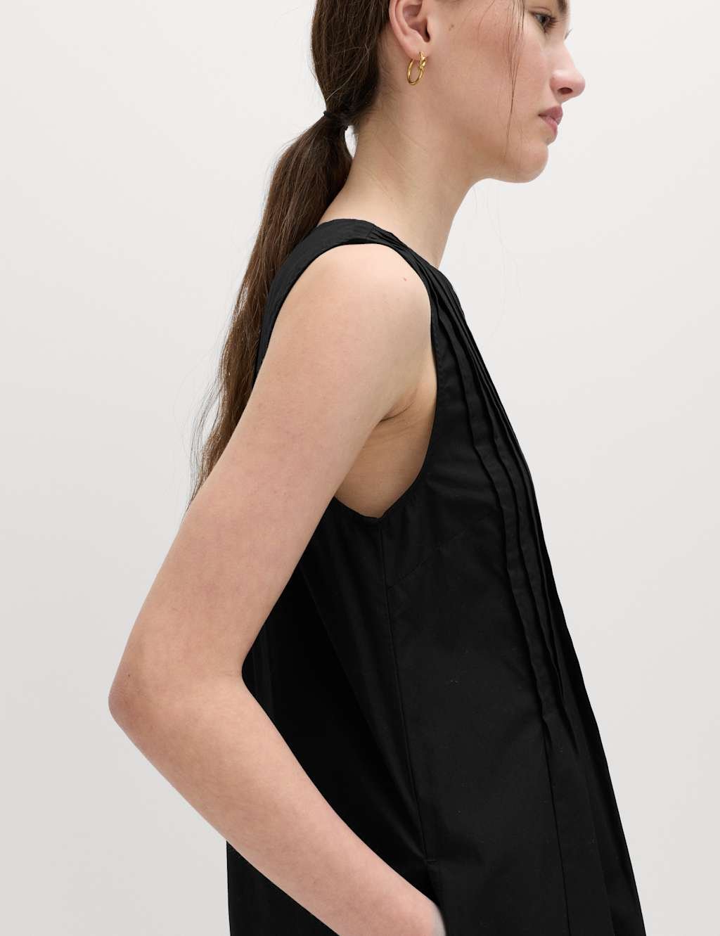 Marks & Spencer M&S Pure Cotton Pintuck Midi Relaxed Dress Black - 4