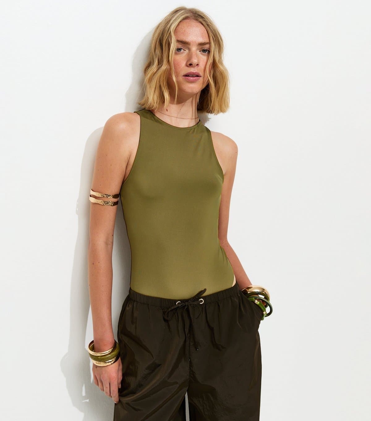 New Look Women's Khaki Jersey Racer Bodysuit New Look