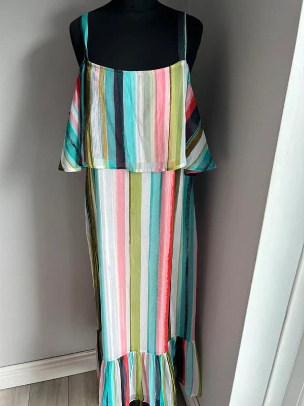 Per Una Per Una striped chiffon midi dress 16 (ref v26)