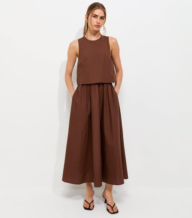 New Look Women's Dark Brown Cotton Layered 2-in-1 Sleeveless Midi Dress New Look - 2