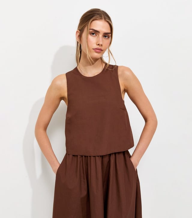 New Look Women's Dark Brown Cotton Layered 2-in-1 Sleeveless Midi Dress New Look - 3
