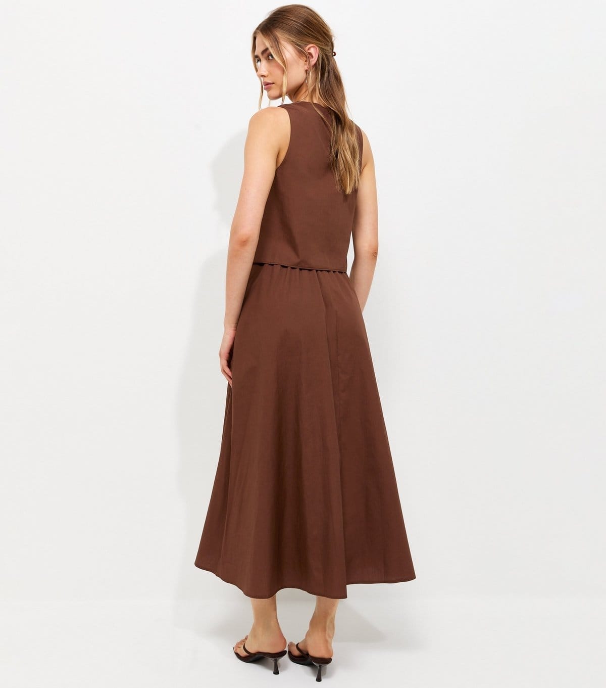 New Look Women's Dark Brown Cotton Layered 2-in-1 Sleeveless Midi Dress New Look - 4