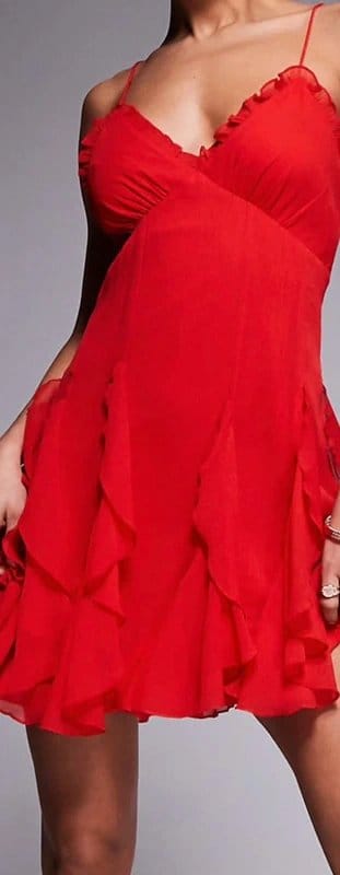 ASOS Red Chiffon Mini Dress with Ruffled Skirt