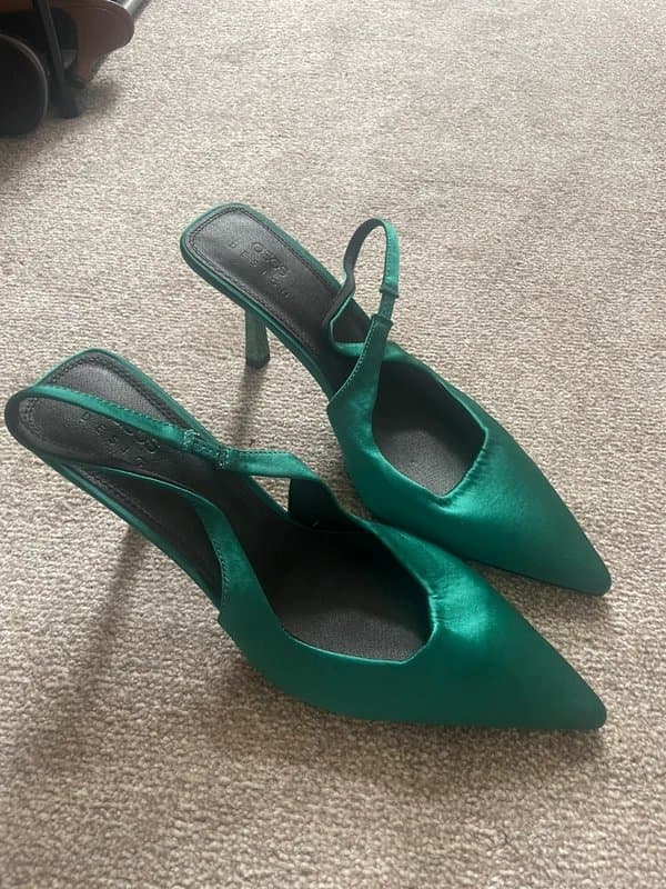 ASOS Design Green Pointed Toe Satin Heels Ready to Ship ASAP