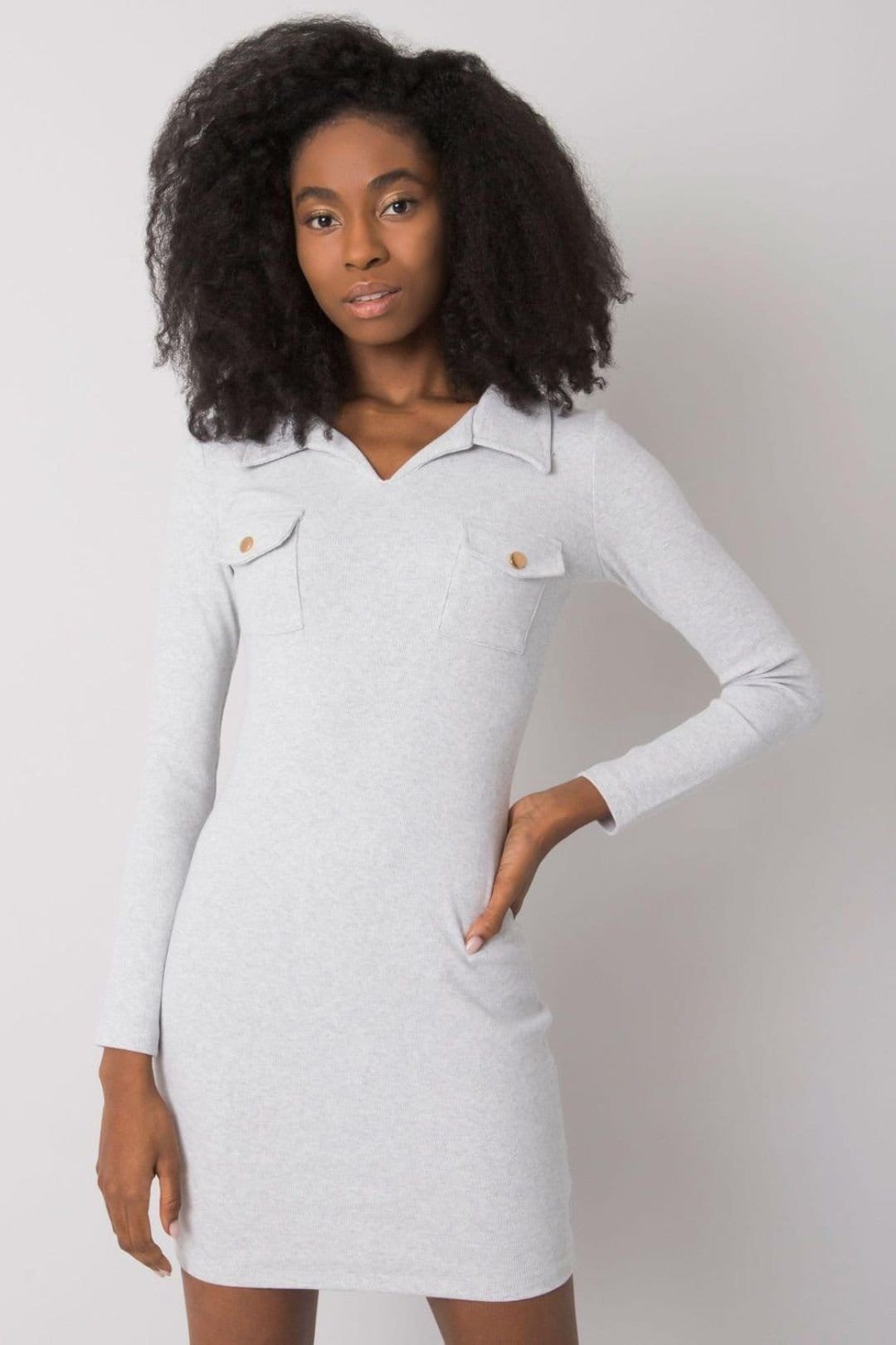 Love Lace Love Lace Women's Ribbed Long Sleeve Heart Pencil Dress in Grey - 1