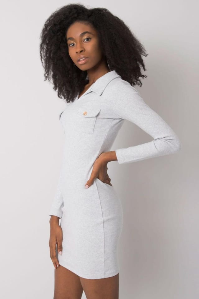 Love Lace Love Lace Women's Ribbed Long Sleeve Heart Pencil Dress in Grey - 2