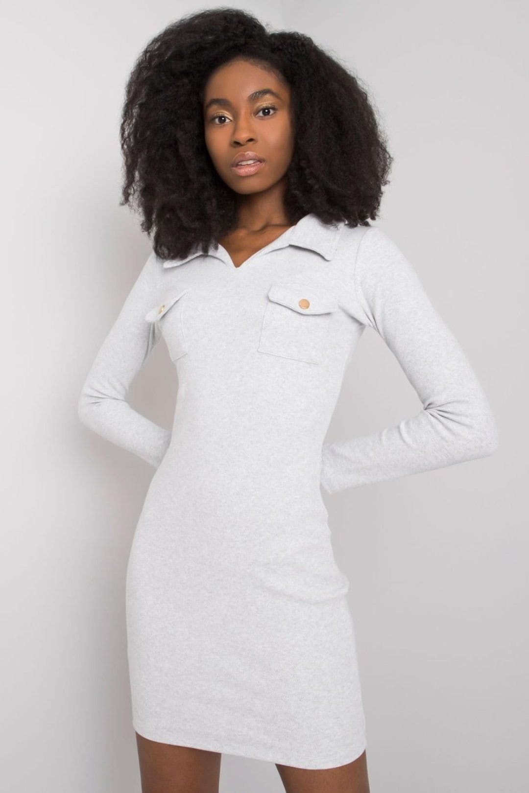 Love Lace Love Lace Women's Ribbed Long Sleeve Heart Pencil Dress in Grey - 4