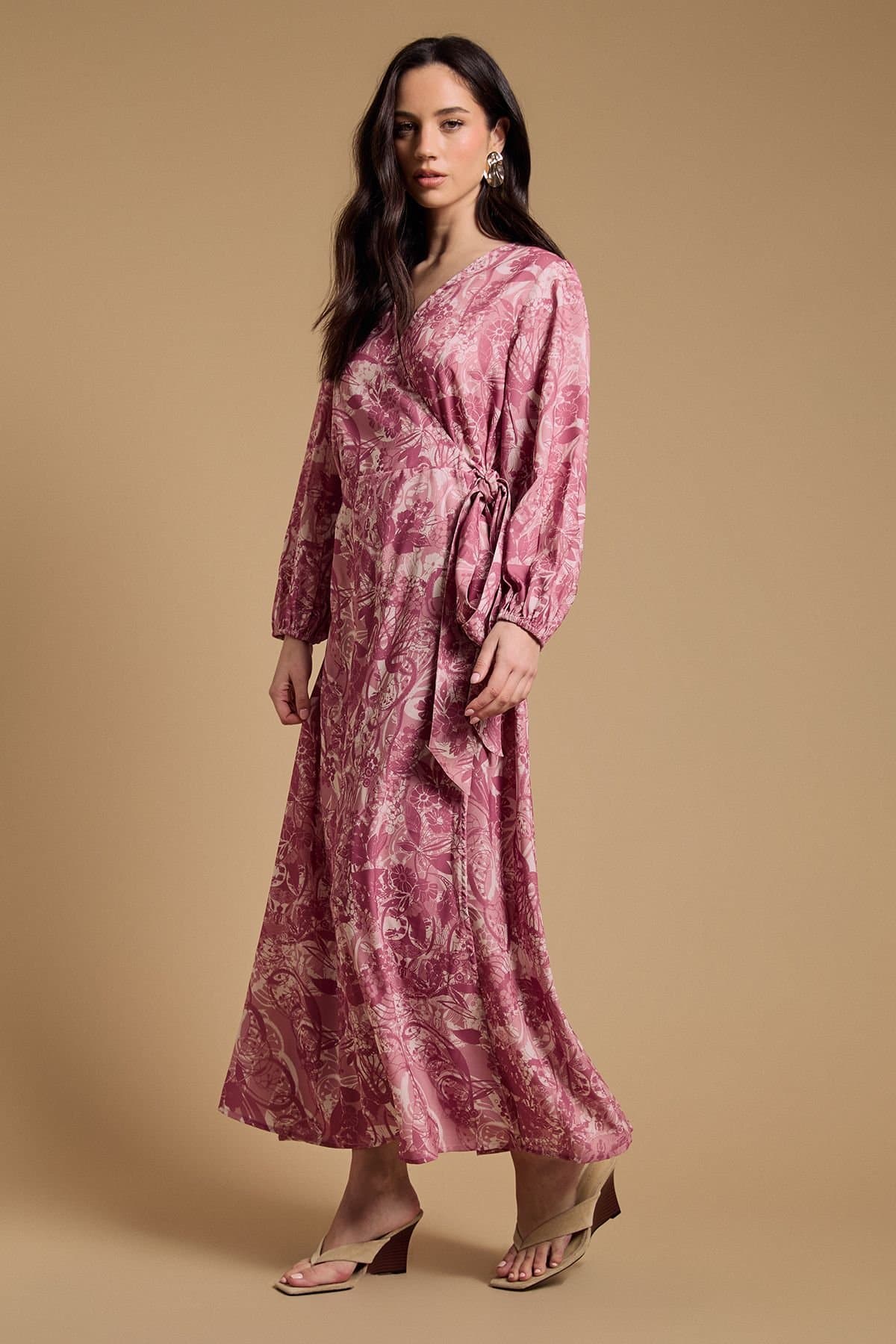 Oasis Oasis Women's Floral V Neck Maxi Wrap Dress in Pink