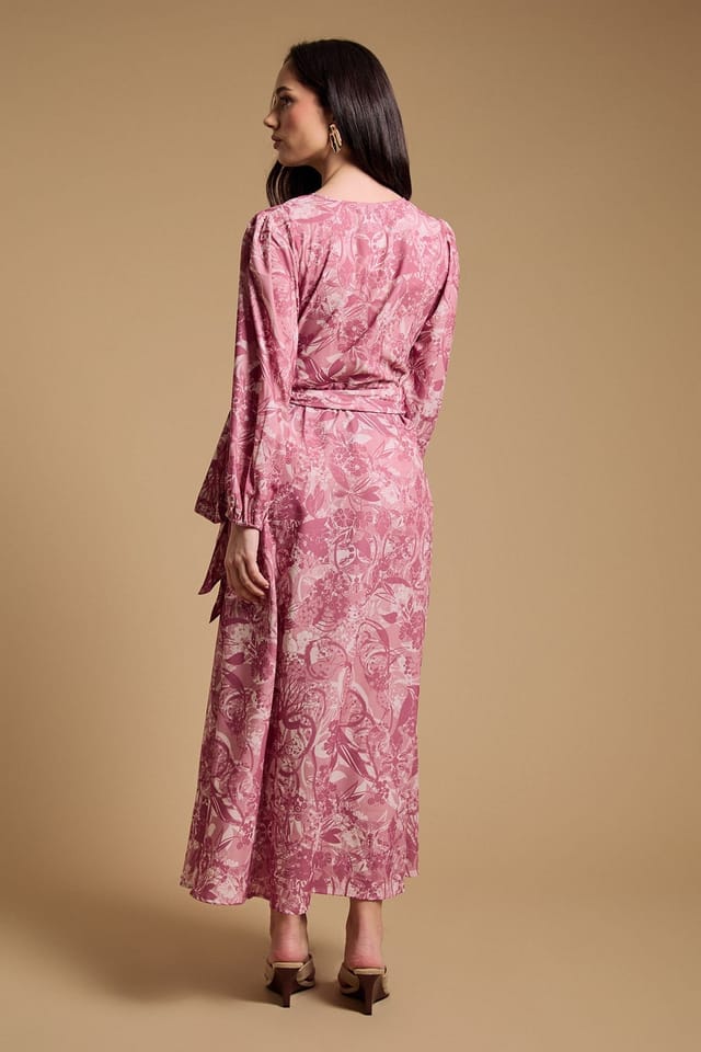 Oasis Oasis Women's Floral V Neck Maxi Wrap Dress in Pink - 3