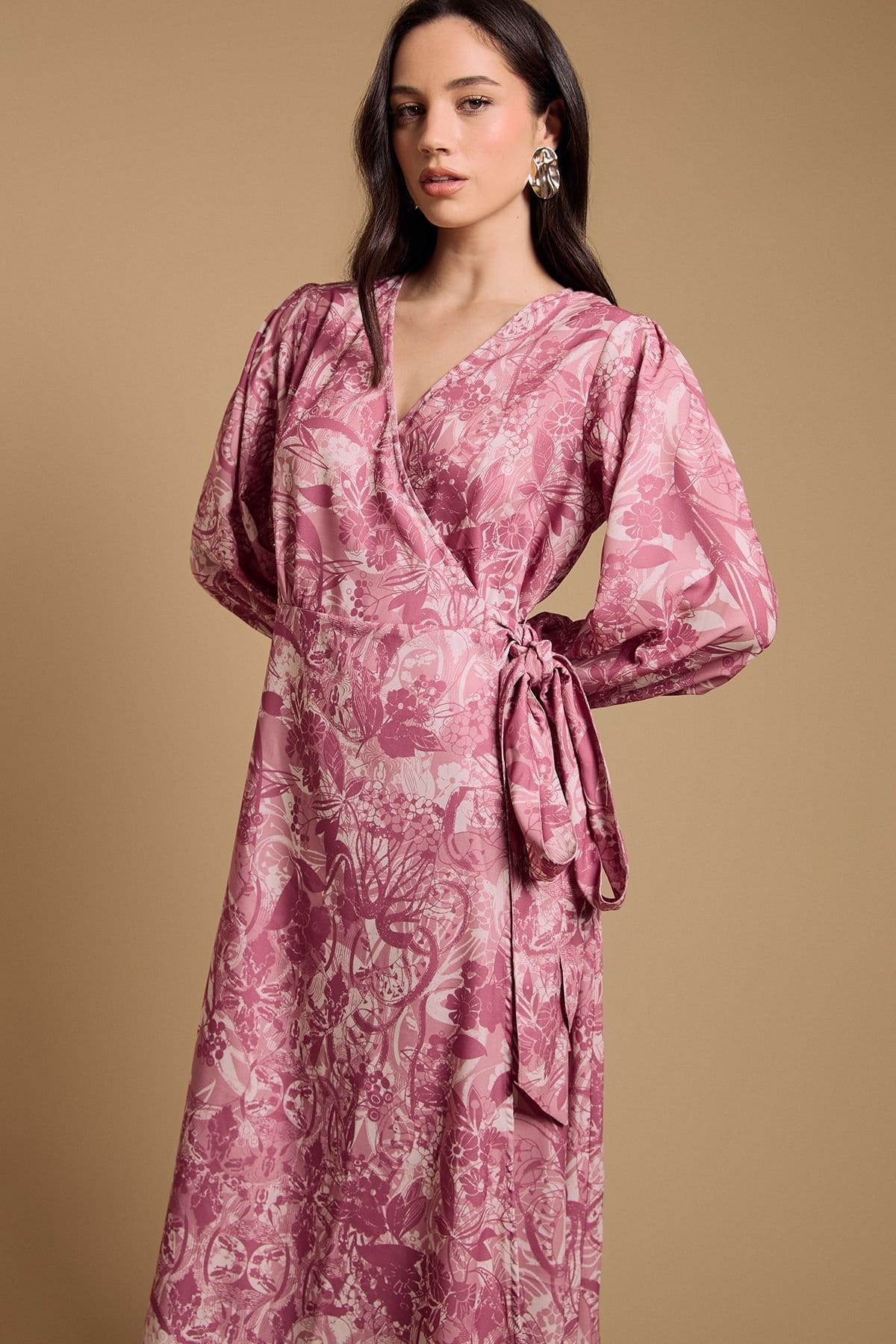 Oasis Oasis Women's Floral V Neck Maxi Wrap Dress in Pink - 4