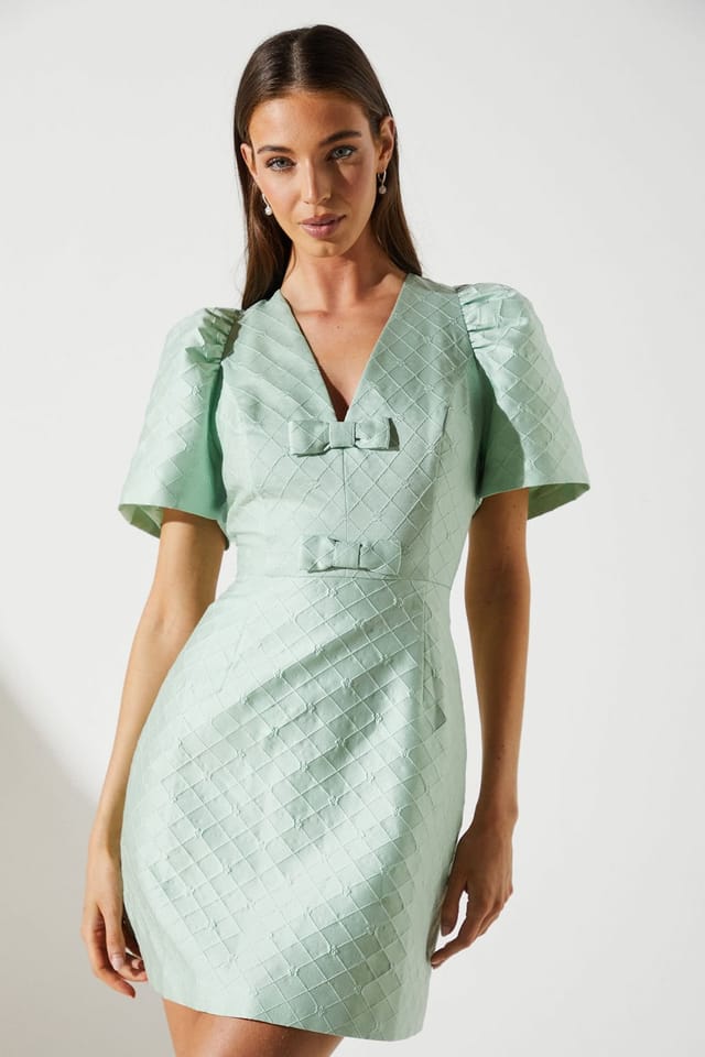 Coast Coast Women's Jacquard Bow Mini Dress in Mint - 2