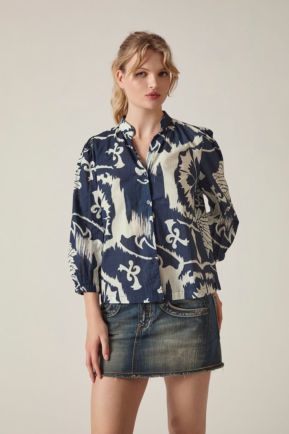 James Lakeland Navy Ornamental Print Shirt