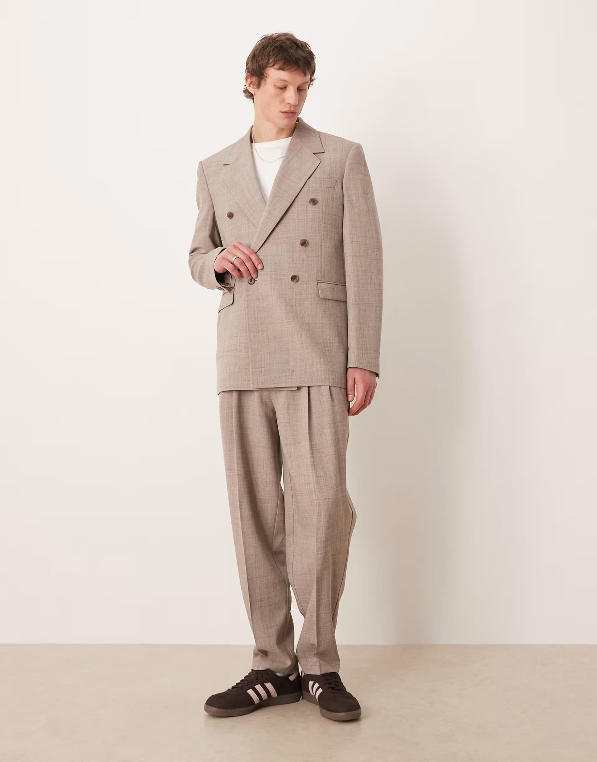 ASOS ASOS DESIGN oversized tapered suit trousers in beige crosshatch