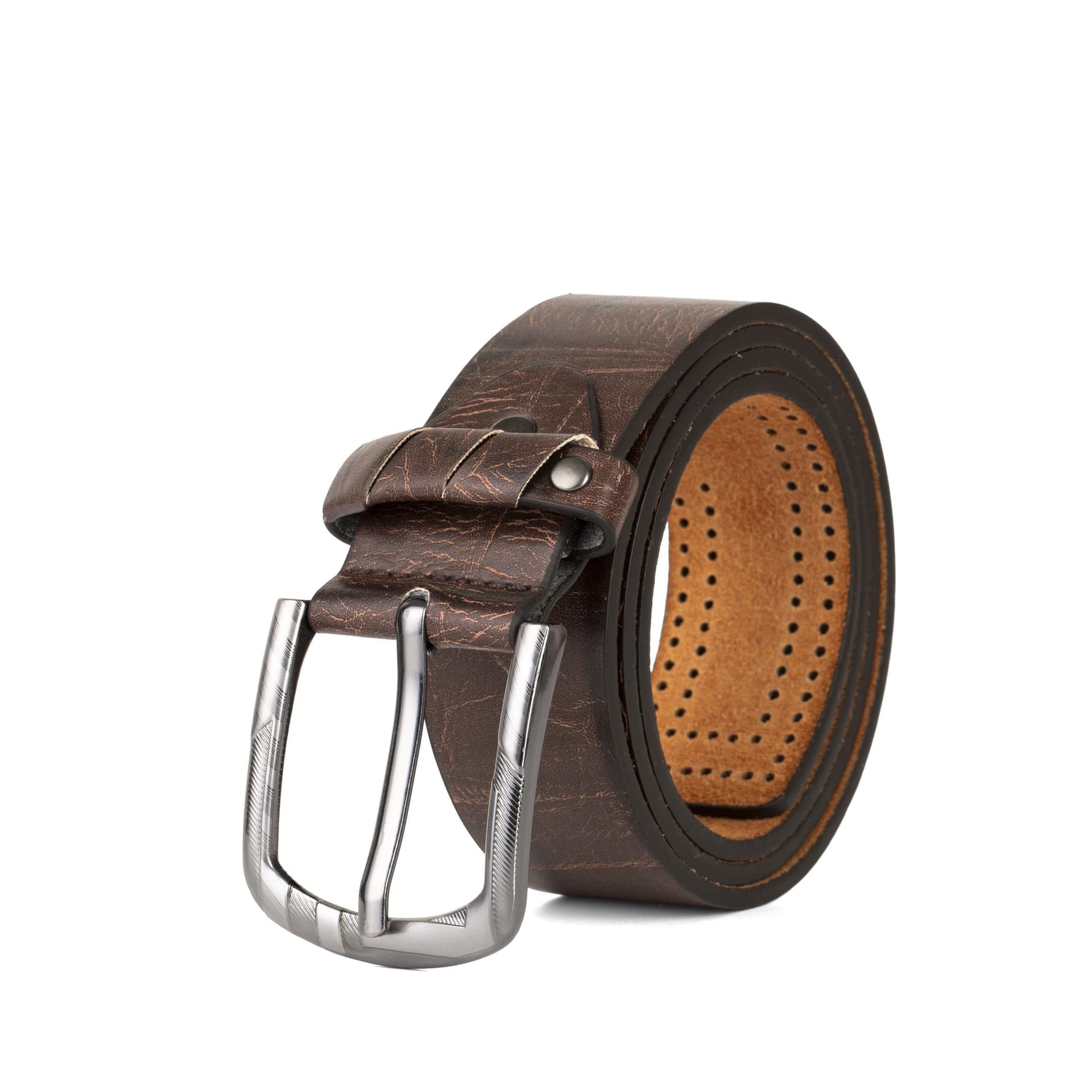 Woodland Leathers Woodland Leathers Men's Mens Jeans Belt, Vintage Effect 1.5" Distressed Leather Belt in Brown