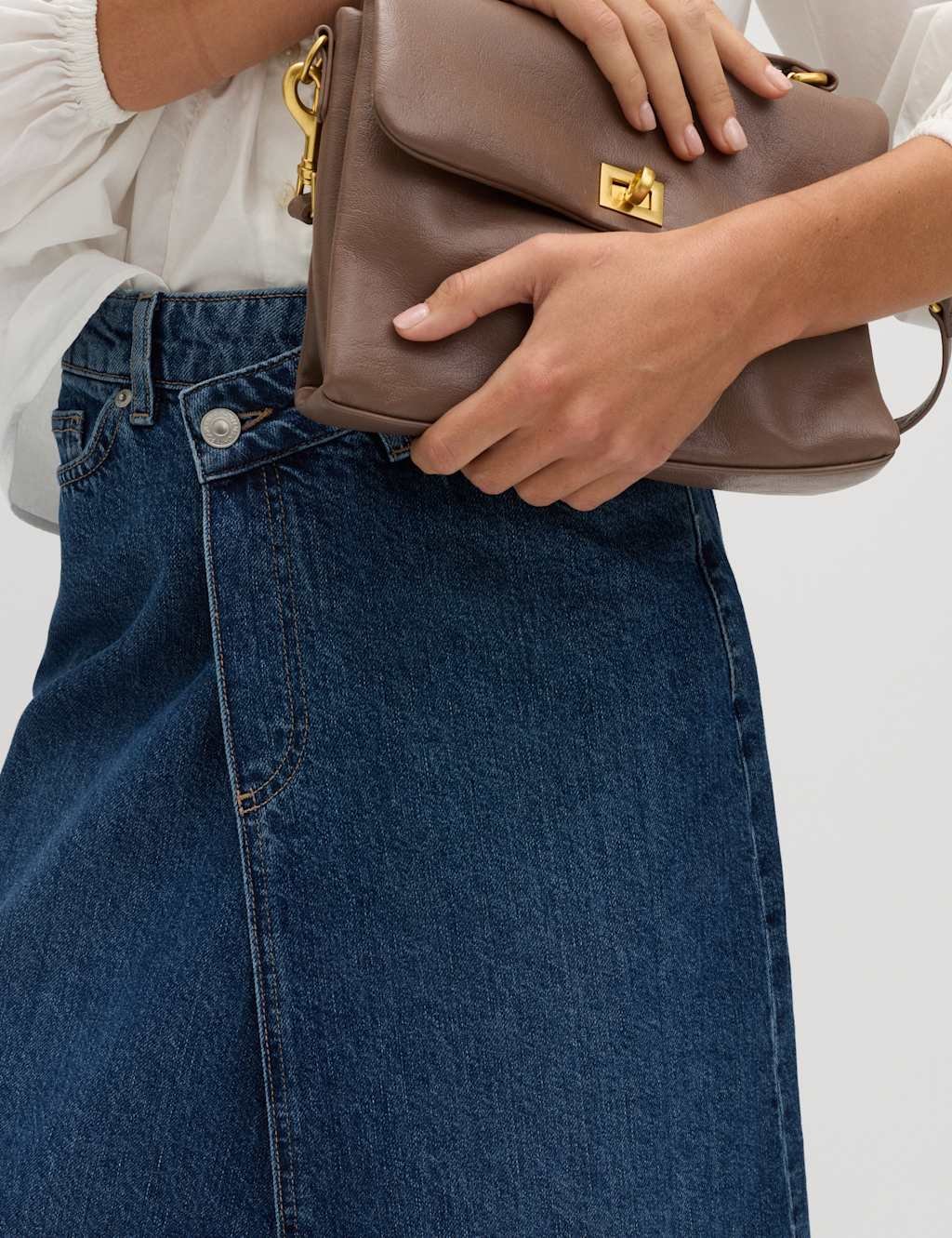 Marks & Spencer M&S Pure Cotton Denim Asymmetric Midi Wrap Skirt Medium Indigo - 2