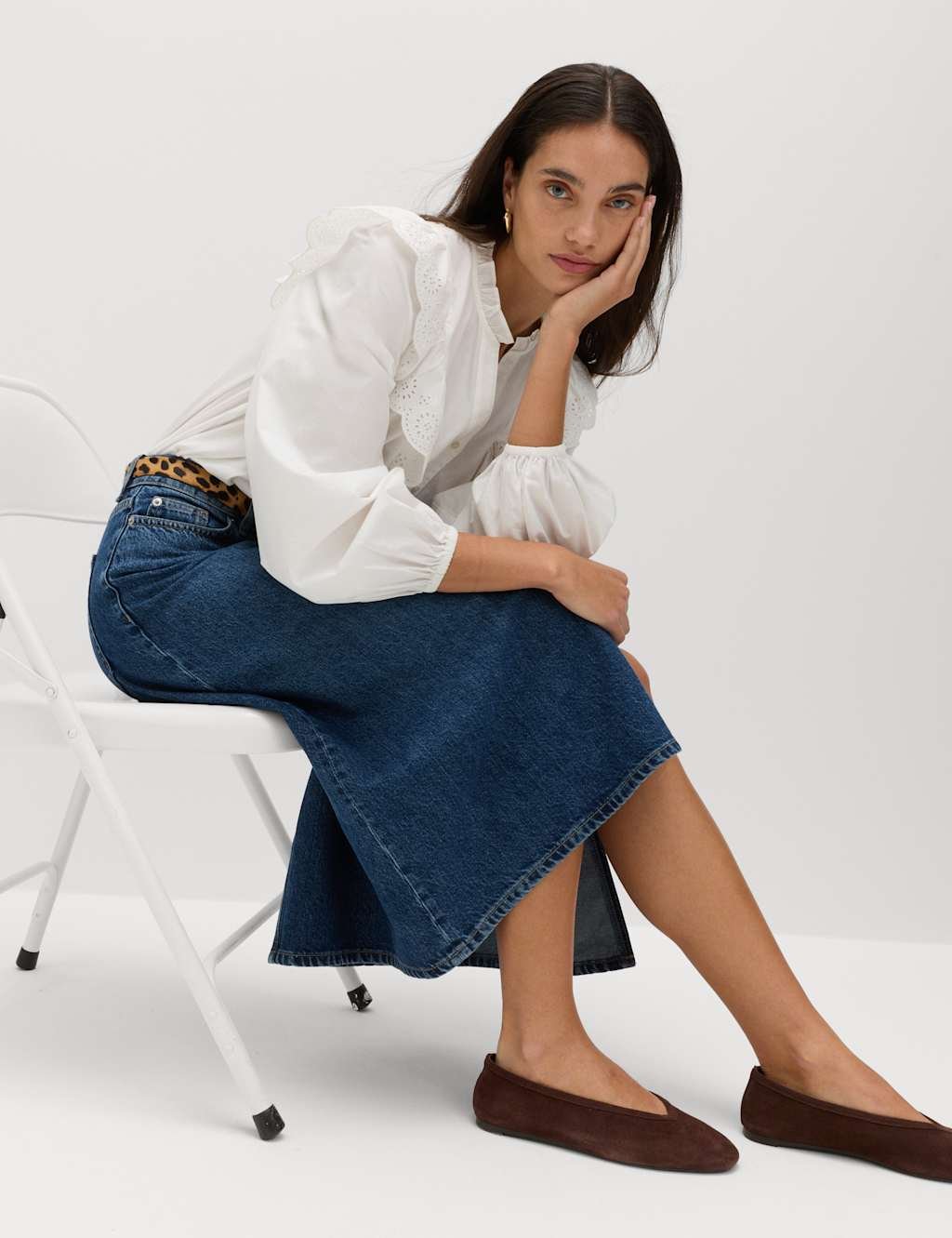 Marks & Spencer M&S Pure Cotton Denim Asymmetric Midi Wrap Skirt Medium Indigo - 4