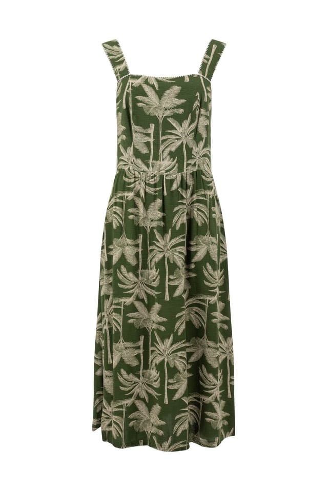 Weird Fish Weird Fish Women's Tatum Printed Square Neck Midi Dress in Olive - 2