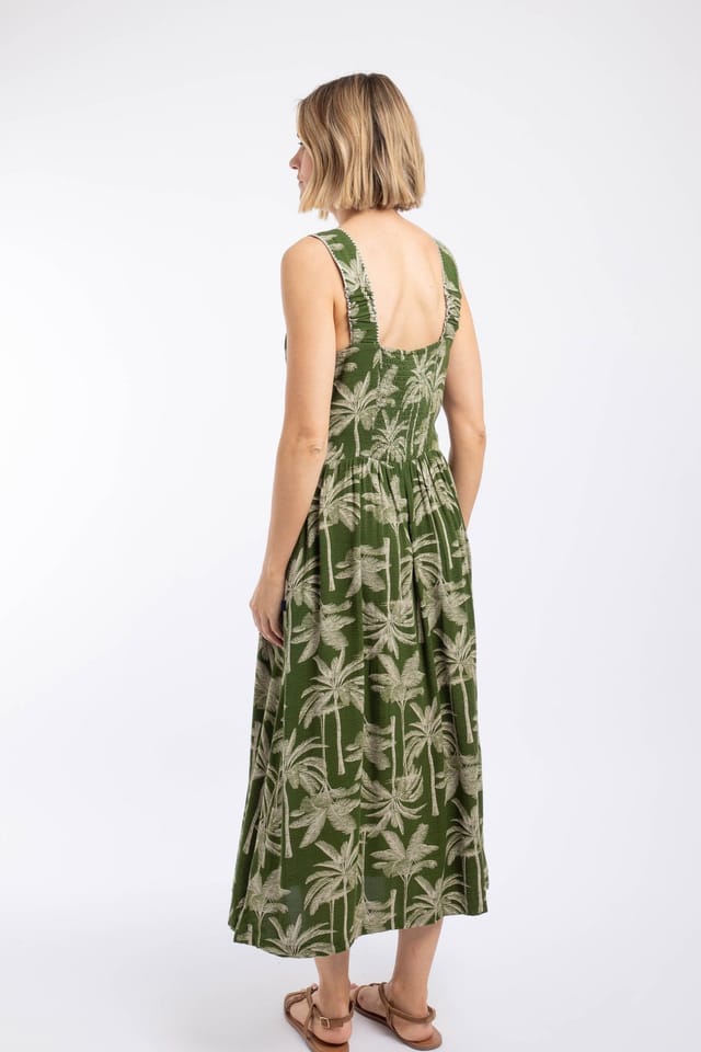 Weird Fish Weird Fish Women's Tatum Printed Square Neck Midi Dress in Olive - 3