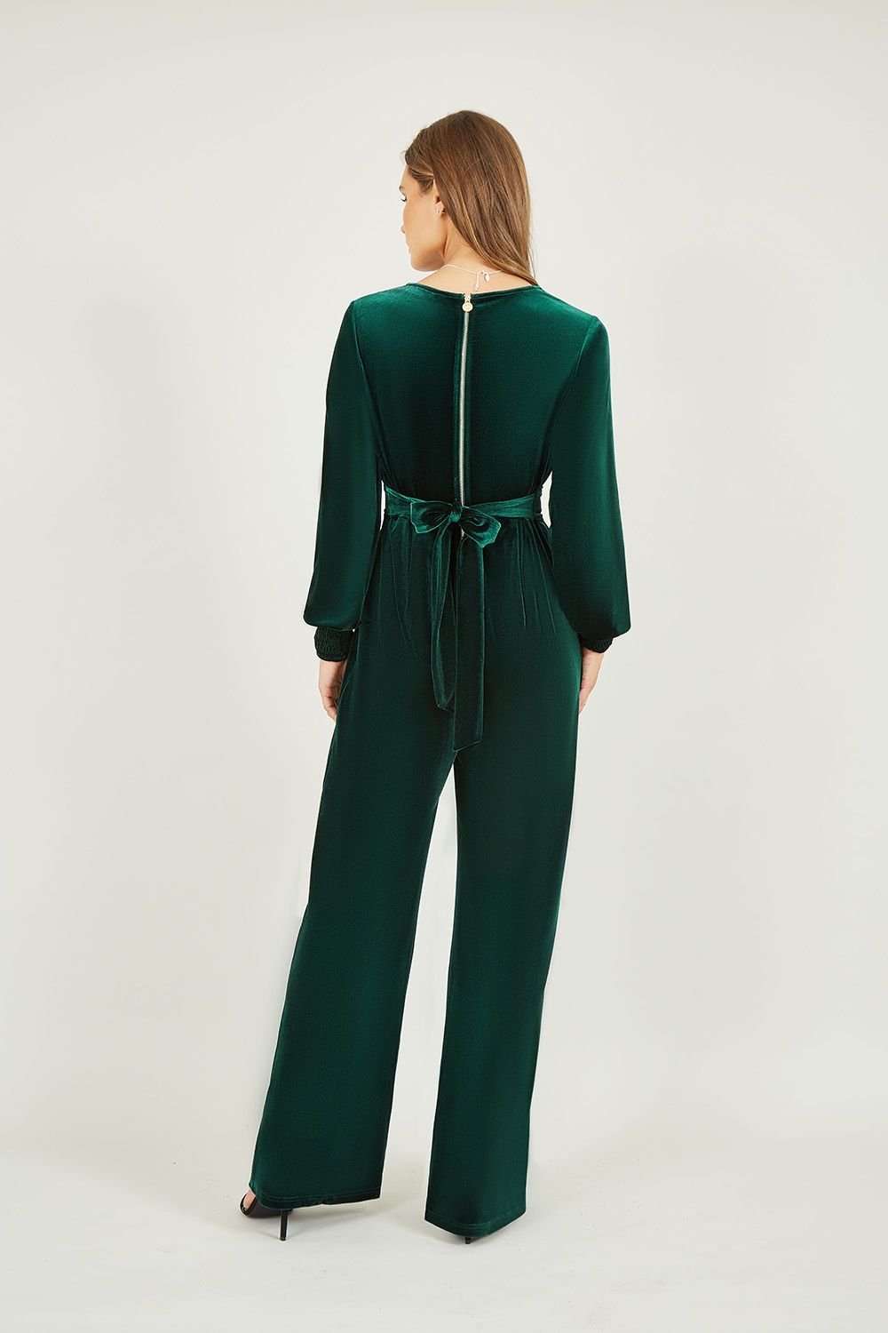 Yumi Yumi Women's Green Velvet Long Sleeve Jumpsuit - 4