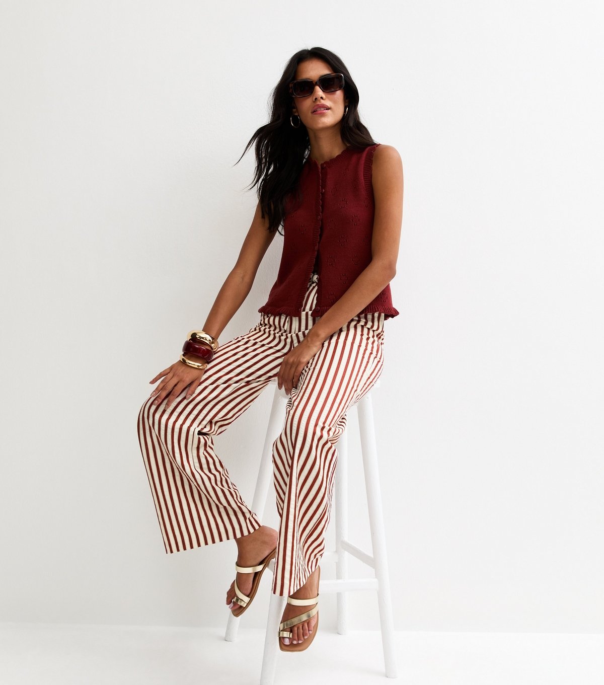 New Look Women's Red Striped Seersucker Wide Leg Trousers New Look - 2