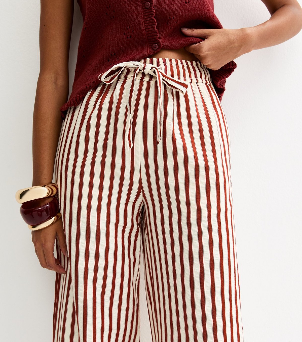 New Look Women's Red Striped Seersucker Wide Leg Trousers New Look - 3