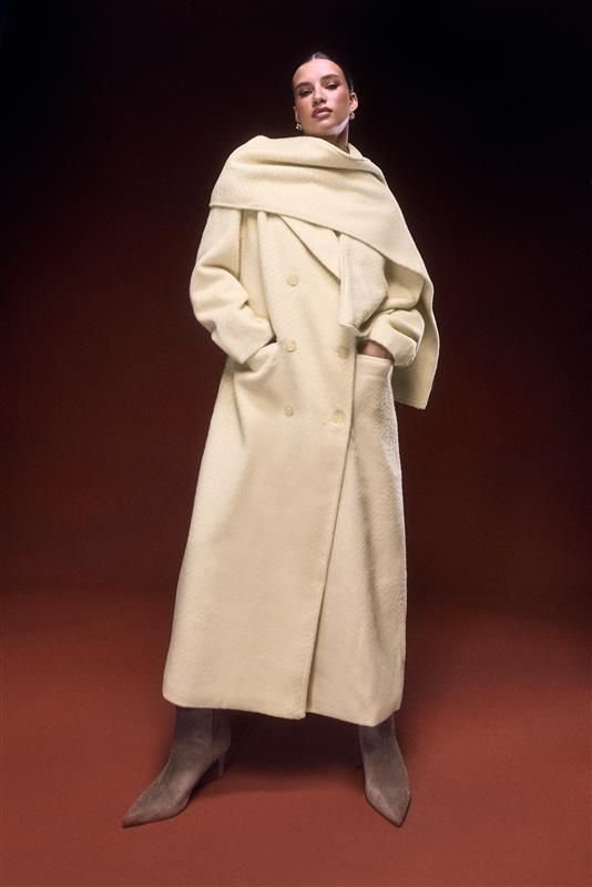 Wallis Wallis Women's Double Breasted Twill Scarf Detail Coat in Yellow - 2