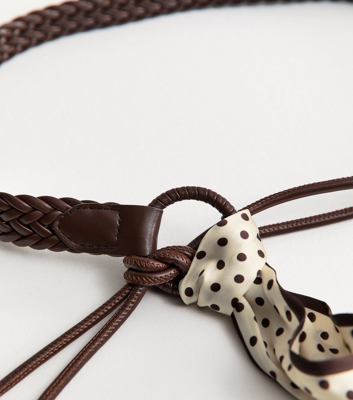 New Look Dark Brown Plaited Belt with Polka Dot Scarf New Look - 4