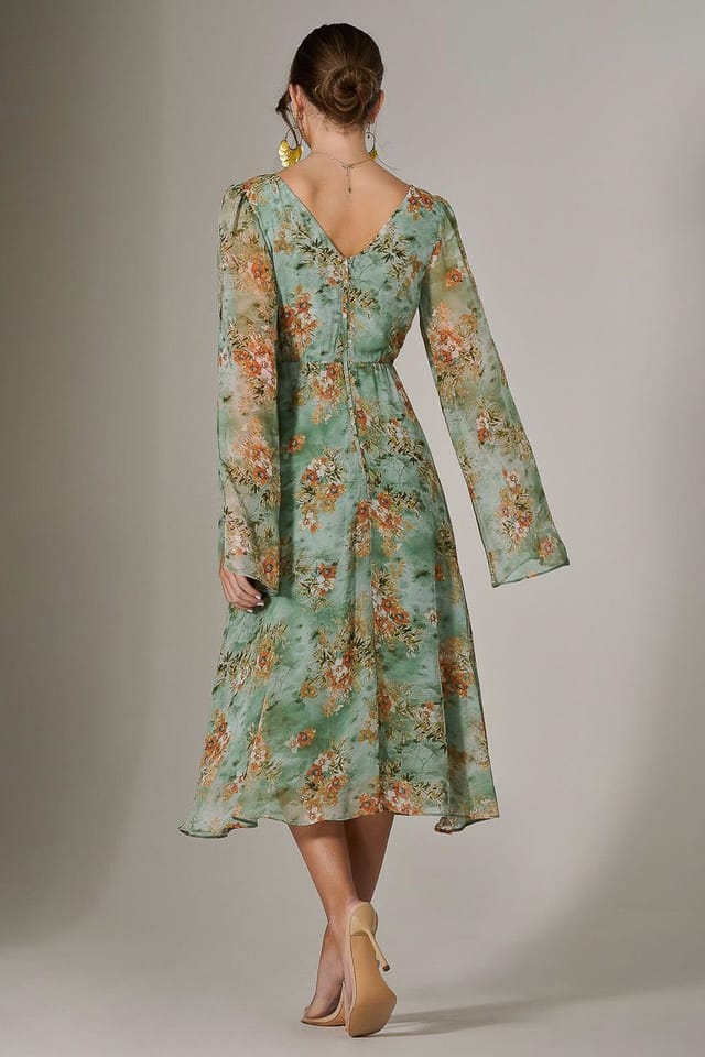 Jolie Moi Jolie Moi Women's Chiffon Split Sleeve Midaxi Dress in Light Green - 2