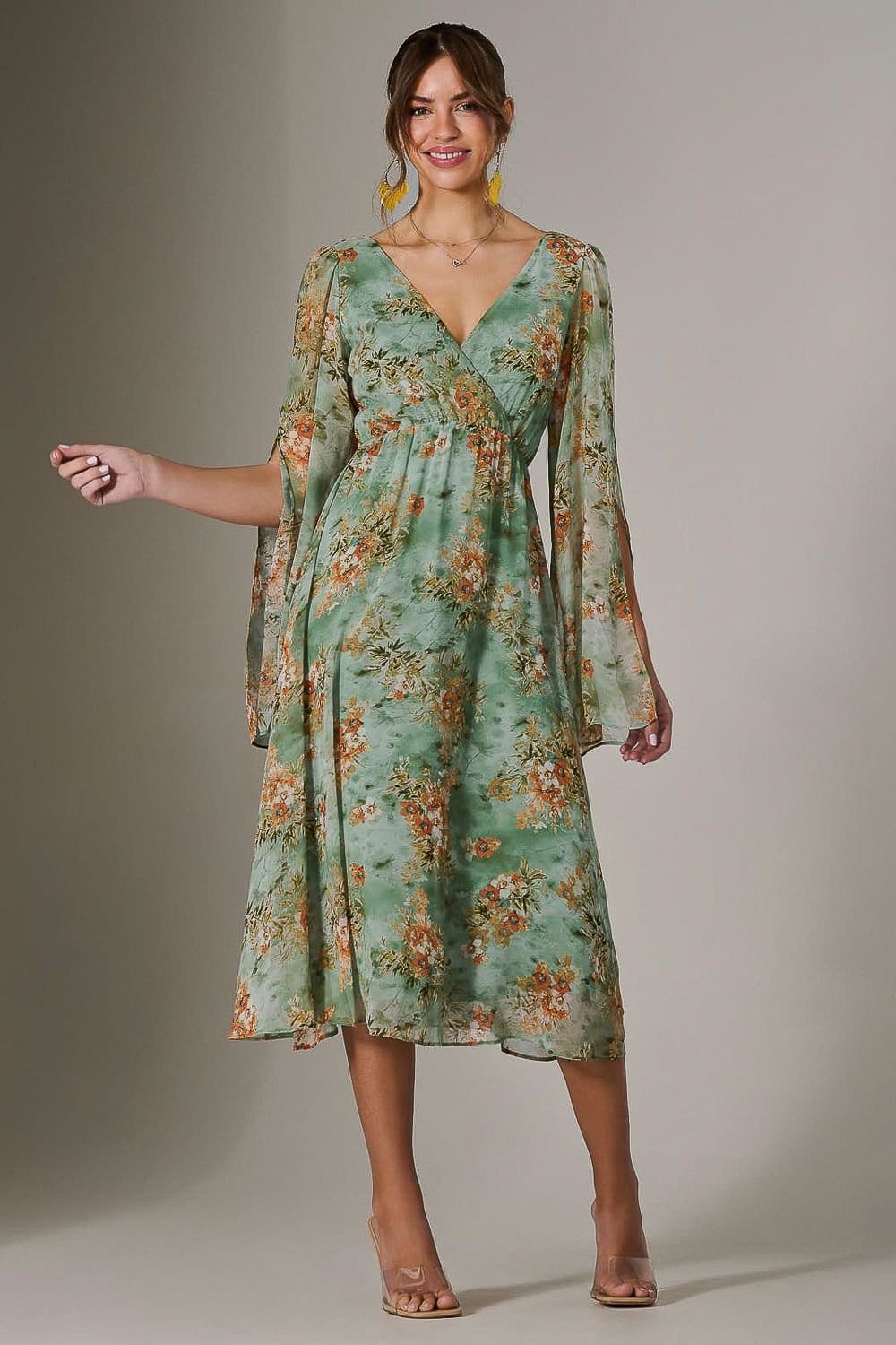Jolie Moi Jolie Moi Women's Chiffon Split Sleeve Midaxi Dress in Light Green - 4