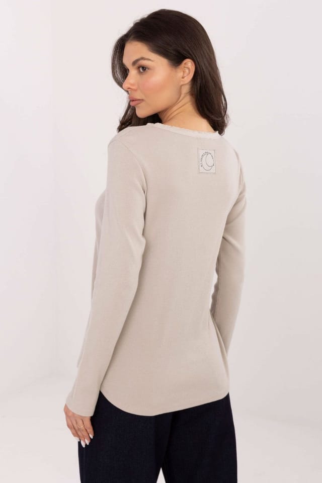 Love Lace Love Lace Women's Cotton Rib Long Sleeve Casual Blouse in Beige - 3
