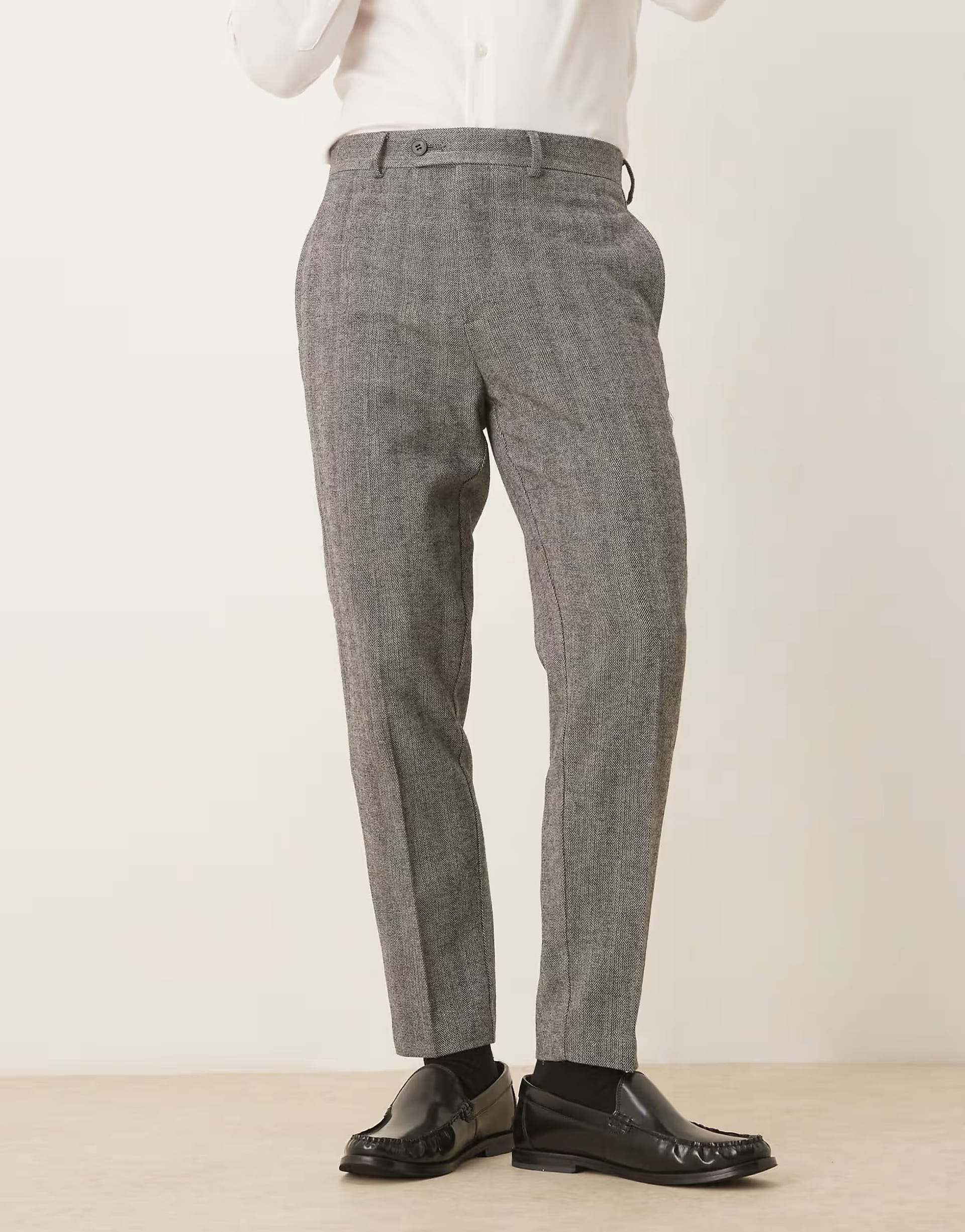 ASOS DESIGN Grey Herringbone Tapered Trousers