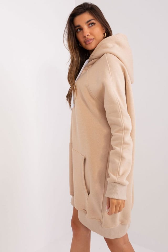 Love Lace Love Lace Women's Long Hoodie Sweatshirt with Kangaroo Pocket in Beige - 2