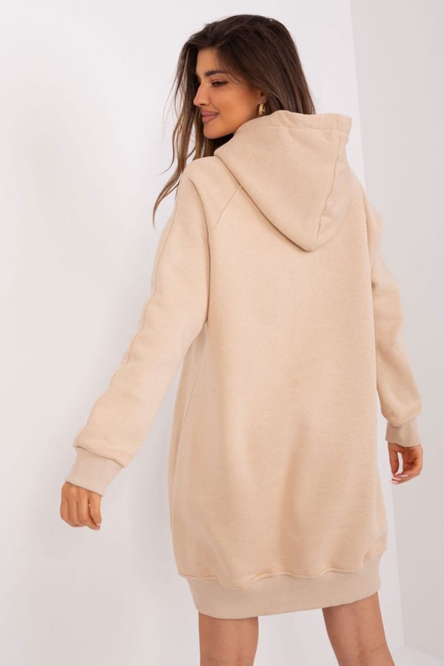 Love Lace Love Lace Women's Long Hoodie Sweatshirt with Kangaroo Pocket in Beige - 3