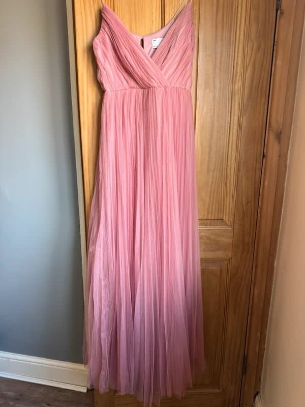 ASOS ASOS bridesmaid pleated tulle maxi dress pink powder