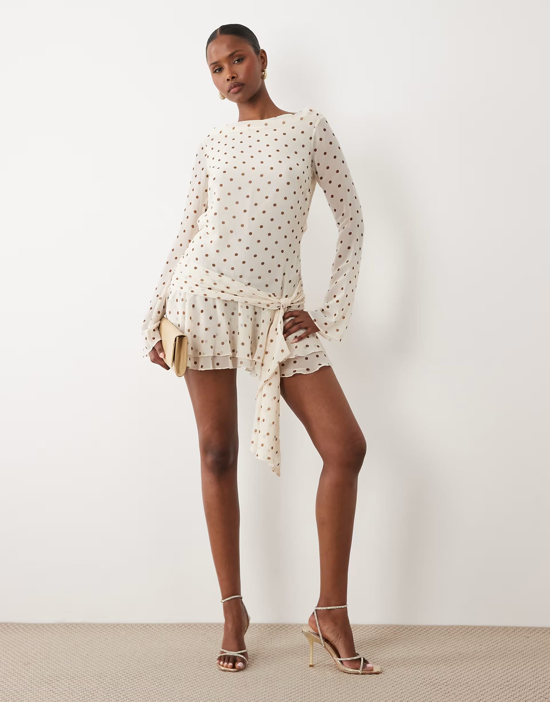 ASOS Ivory Polka Dot High Neck Mini Dress