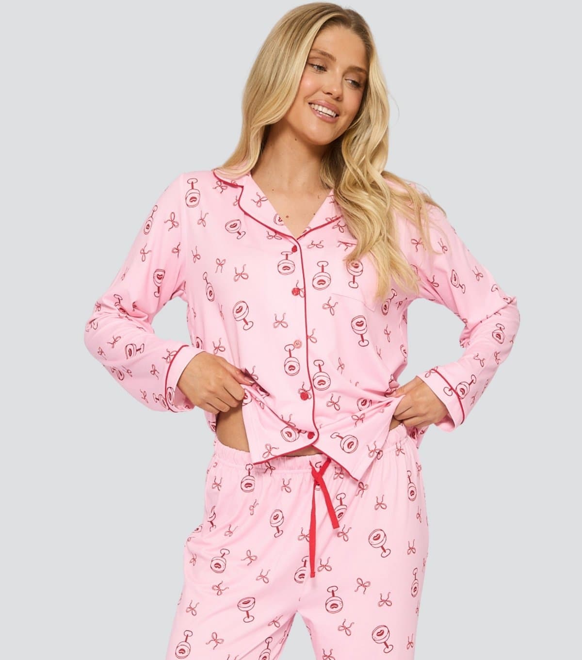 Loungeable Loungeable Pink Martini Glass Print Pyjama Set